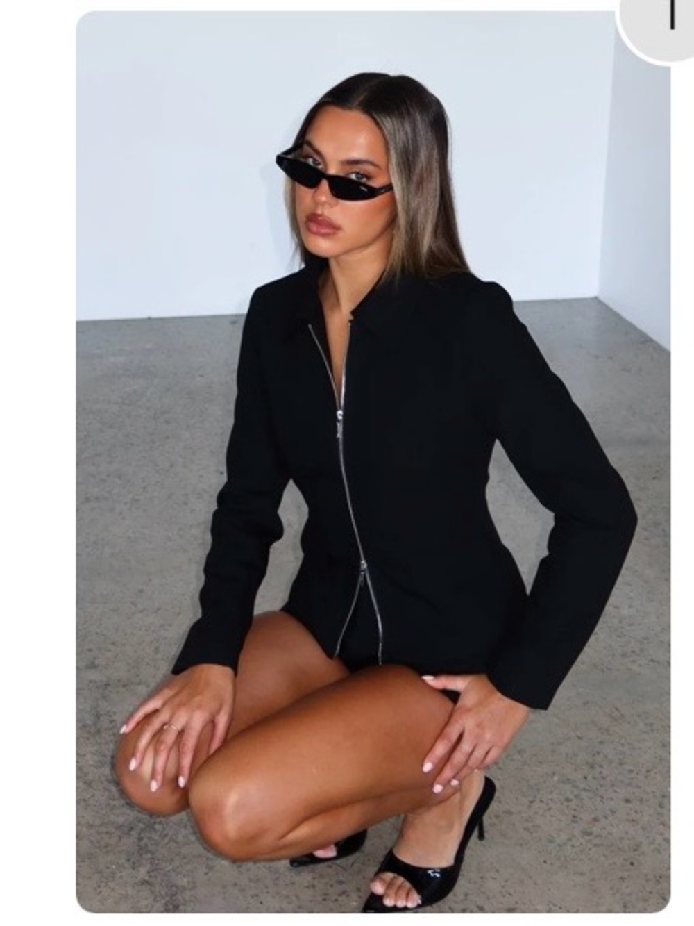 White Fox Boutique Black Zip-Front Blazer Jacket + Shorts